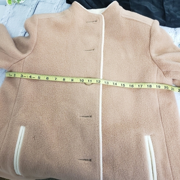 VINTAGE 90s Felted Wool Coat Med. Camel & Cream Midi Length GUC - Picture 7 of 15